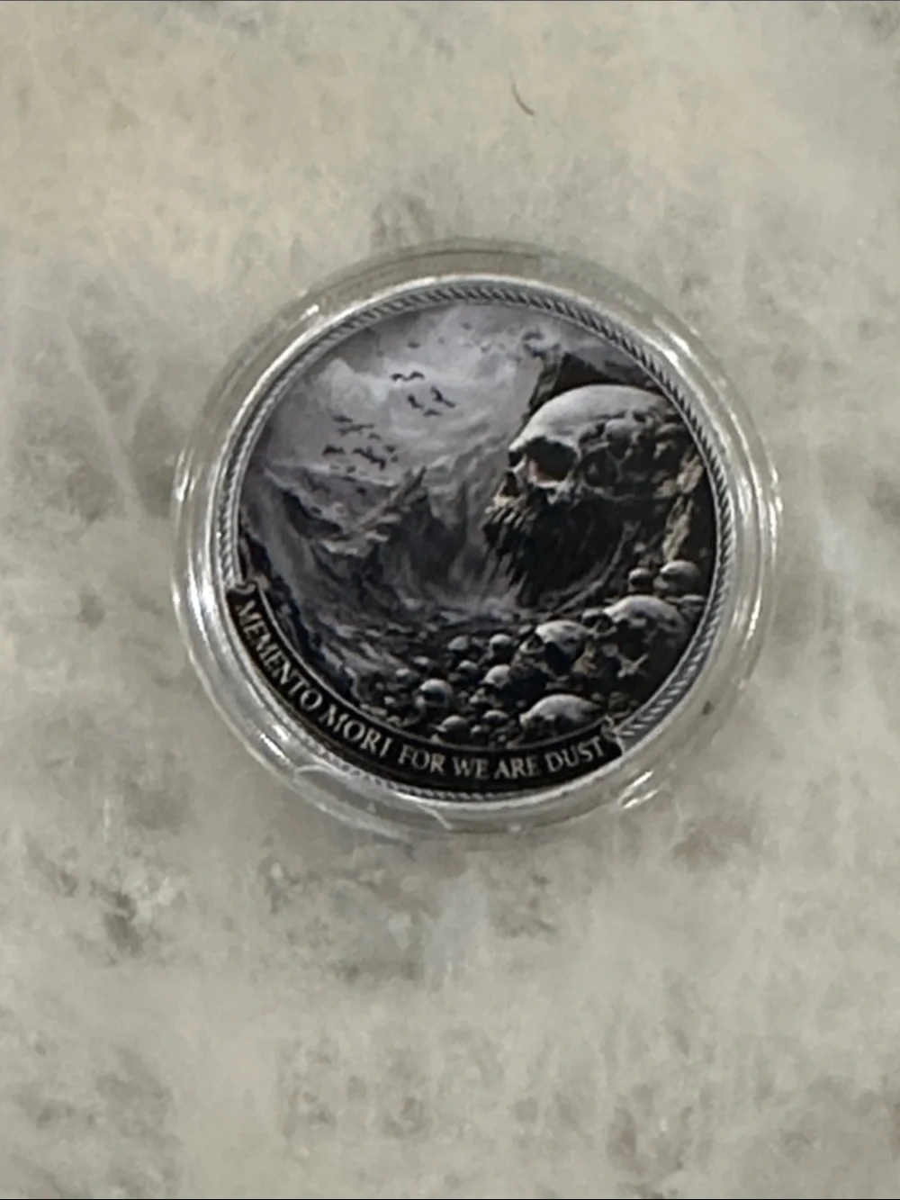 Skull Memento Mori Decorative Coin - Black and Gray